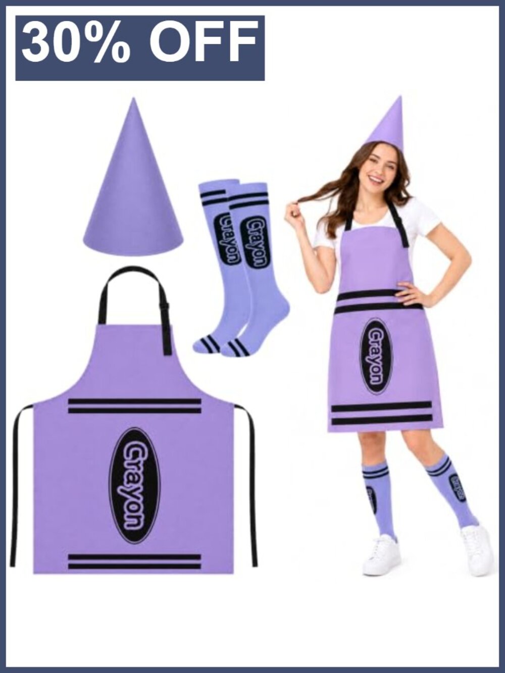 3-Piece Crayon Costume Set with Apron, Hat & Socks for Adult Halloween Party